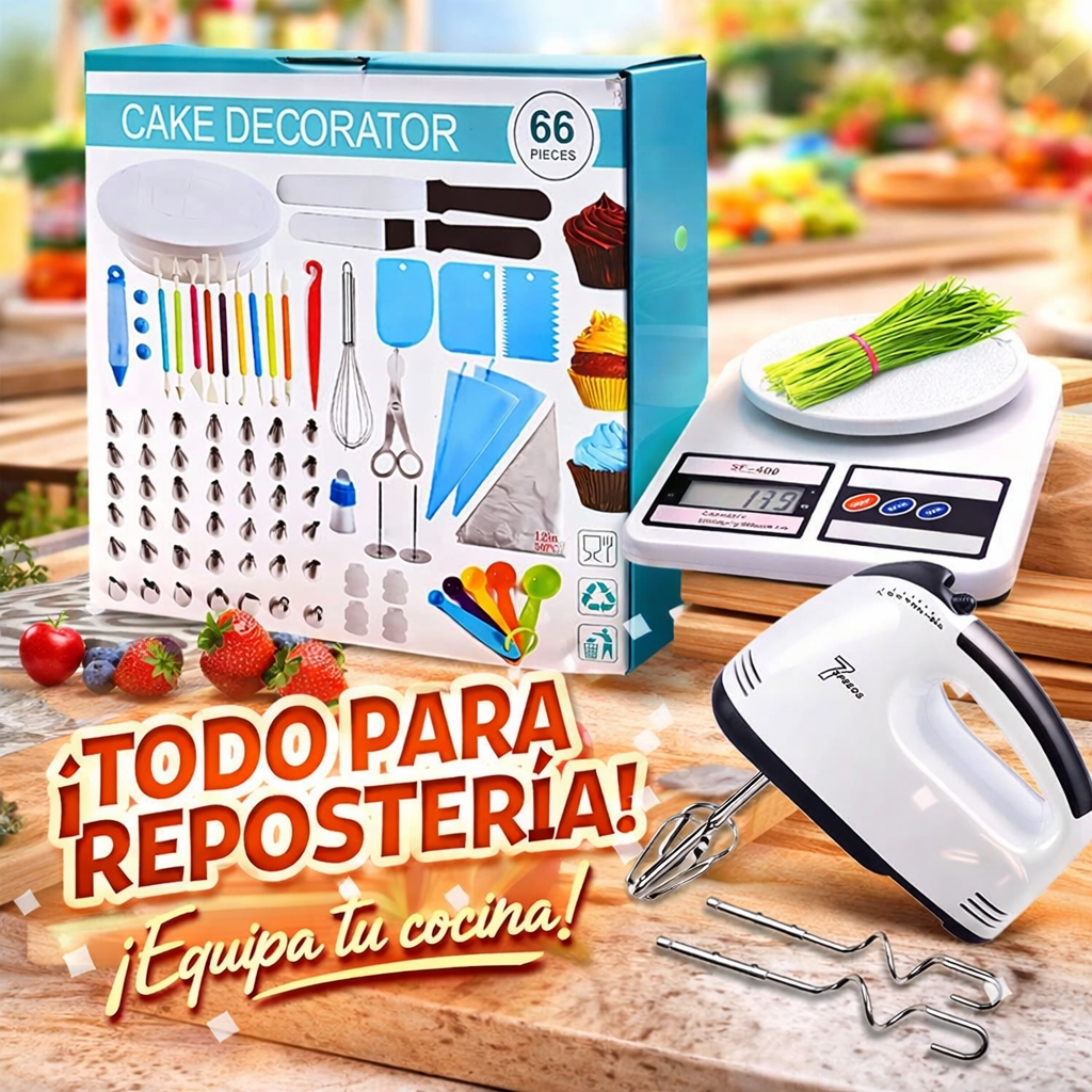 Reposteria kit 65pcs +Balanza +Batidora